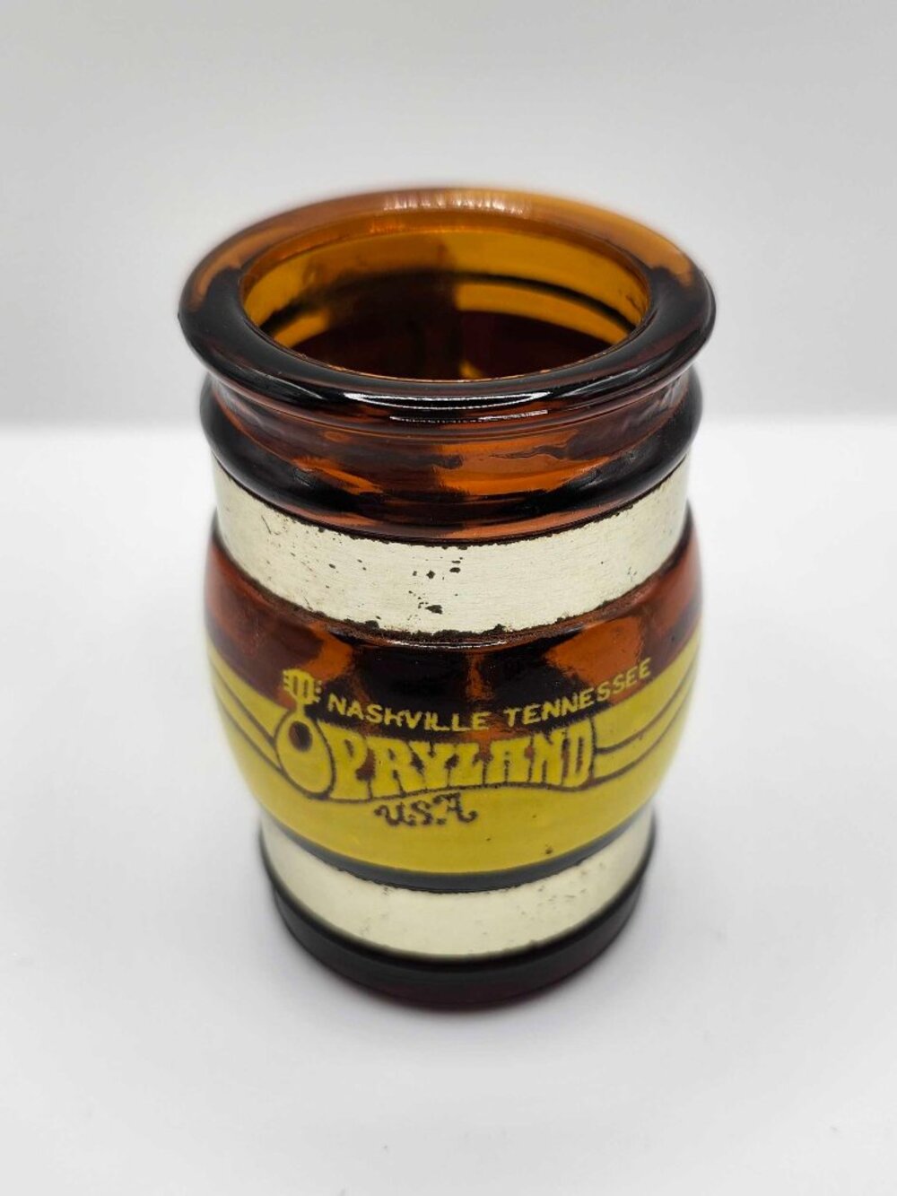 Vintage Opryland USA Amber Glass Barrel Mug with Wood Handle